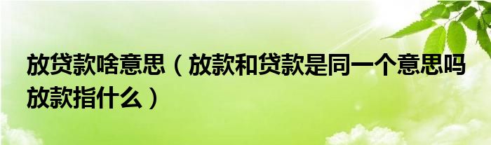 放贷款啥意思（放款和贷款是同一个意思吗 放款指什么）