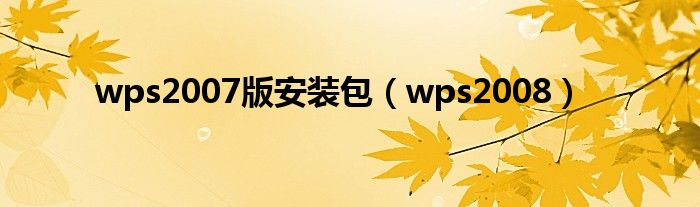 wps2007版安装包（wps2008）