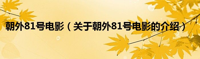 朝外81号电影（关于朝外81号电影的介绍）