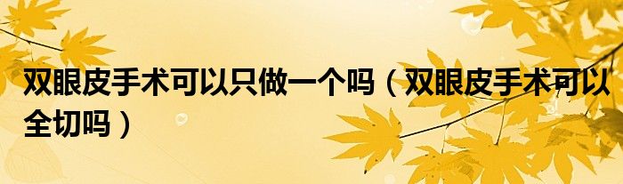 双眼皮手术可以只做一个吗（双眼皮手术可以全切吗）