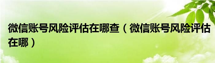 微信账号风险评估在哪查（微信账号风险评估在哪）