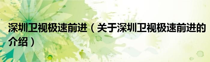 深圳卫视极速前进（关于深圳卫视极速前进的介绍）